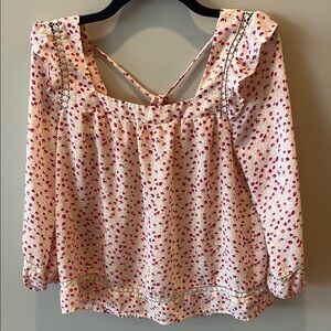 Ruffled Pink Blouse with Tie Back and 3/4 Sleeves